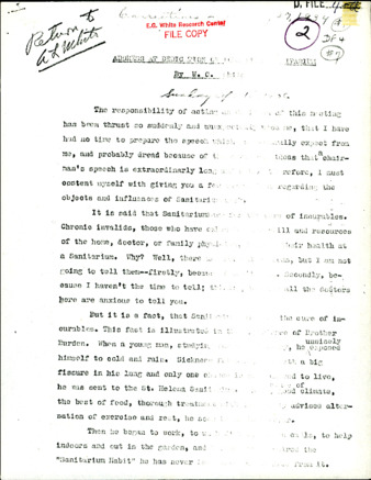 Address at dedication of Loma Linda Sanitarium / W. C. White (speech, Apr 15, 1906) Thumbnail