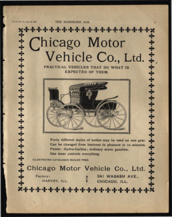 Chicago Motor Vehicle Co., Ltd. advertisement, 1900 Thumbnail