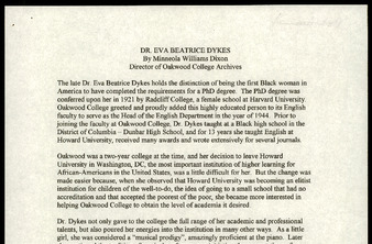 Minneola Williams Dixon's file on Dr. Eva B. Dykes Miniaturansicht