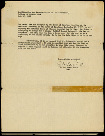 Letters regarding Dr. Dykes' resignation from Howard University, 1944 Miniaturansicht